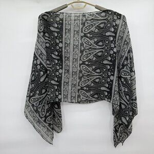Unbranded Scarf Kimono Over Head Black White Paisley Semi Sheer One Size